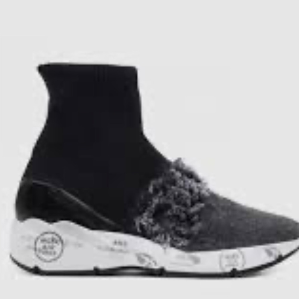 PREMIATA black and grey Sock Sneaker alta Rose 3390 slip on, size 38